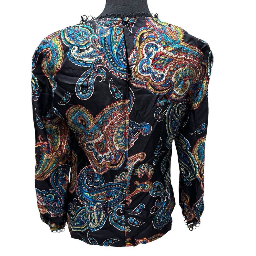 J.Crew 100% Silk Women's Size 6 Twill Top In Bold Paisley Print Black NWT - Picture 6 of 13